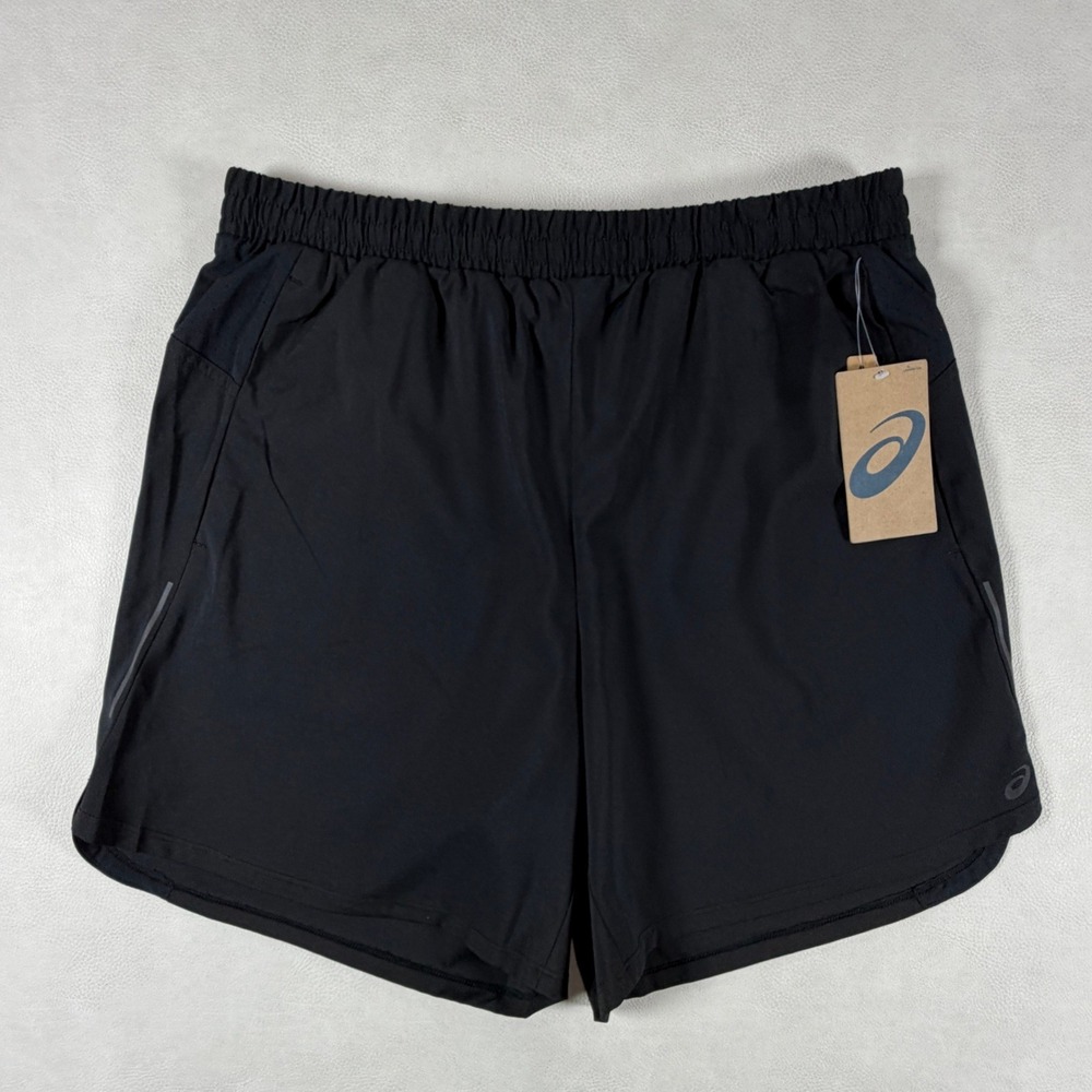 Asics Mens 7 Inch Woven Training Shorts Black Unlined Reflective Size Large
